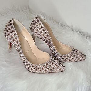 Christian Louboutin Spiked Heels in Silver and Cream